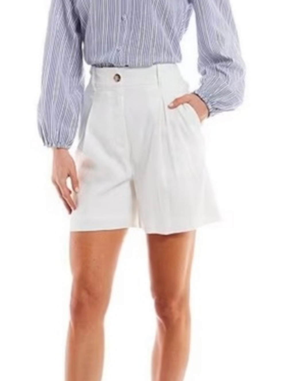 Alex Marie NEW Linen Blend Tailored Pleated White High Rise Trouser Shorts SZ 16
